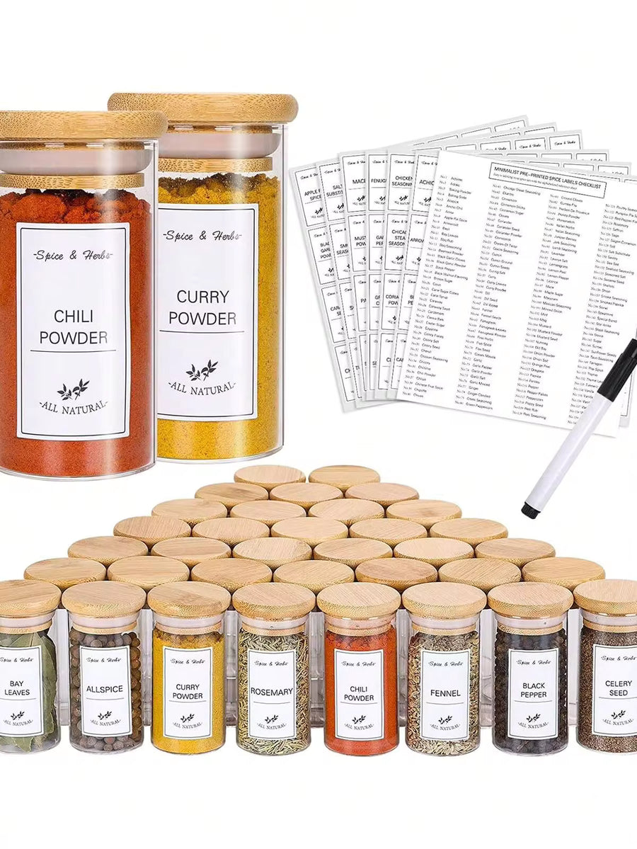 192pcs Kitchen Food Label Set, Spice Jar Labels, Glass Bottle Stickers, White Food Classification Stickers (Bottles Not Included)