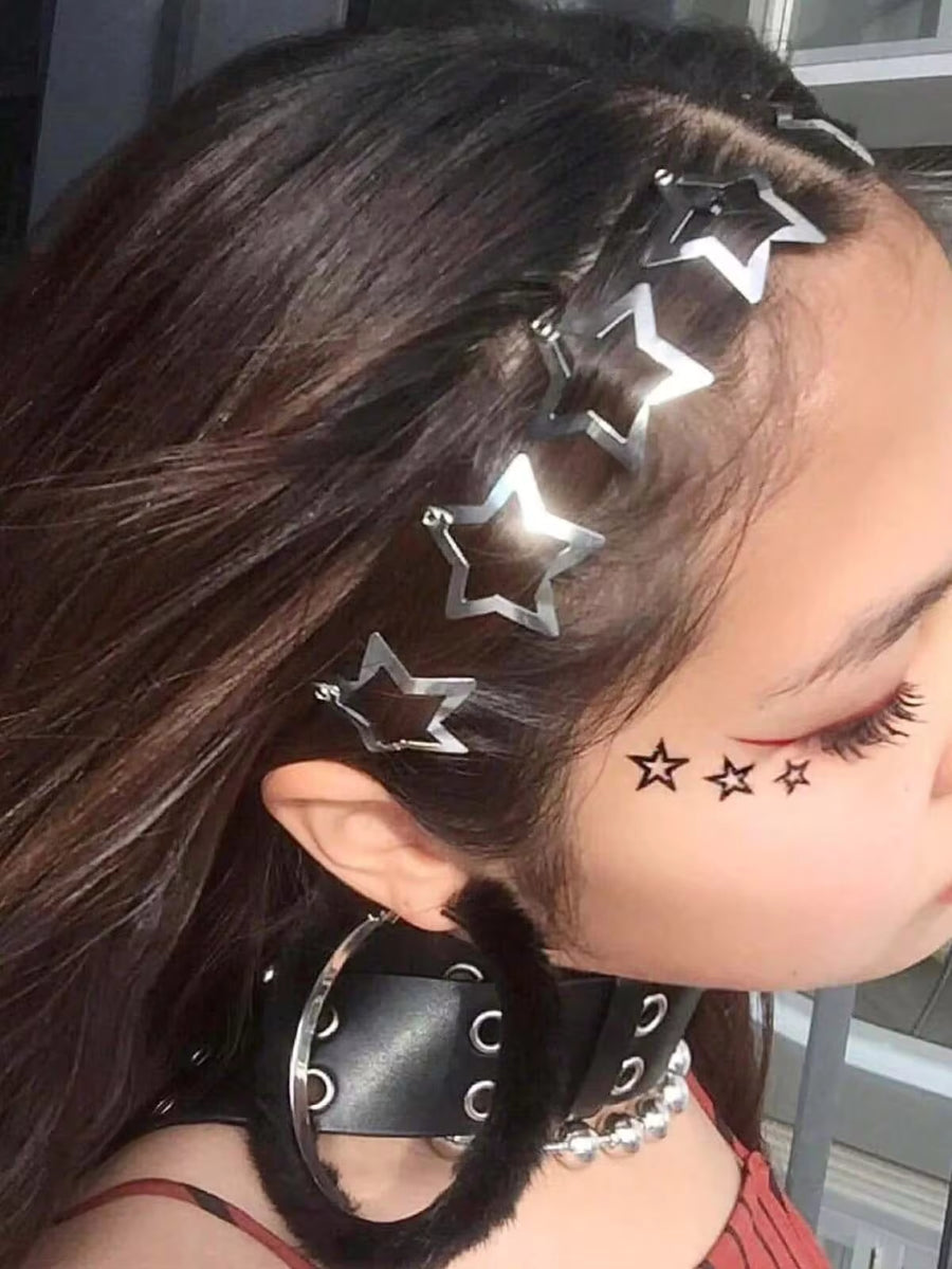 [Y2K Fashion Essential] Multi-Pack Silver Star Hair Clips! Available In 100/50/20/10 Pcs, These Stylish Star-Shaped Hair Clips Can Easily Create Sweet And Androgynous Hairstyles, Making Them A Must-Have Fashion Hair Accessory Set For Going Out.