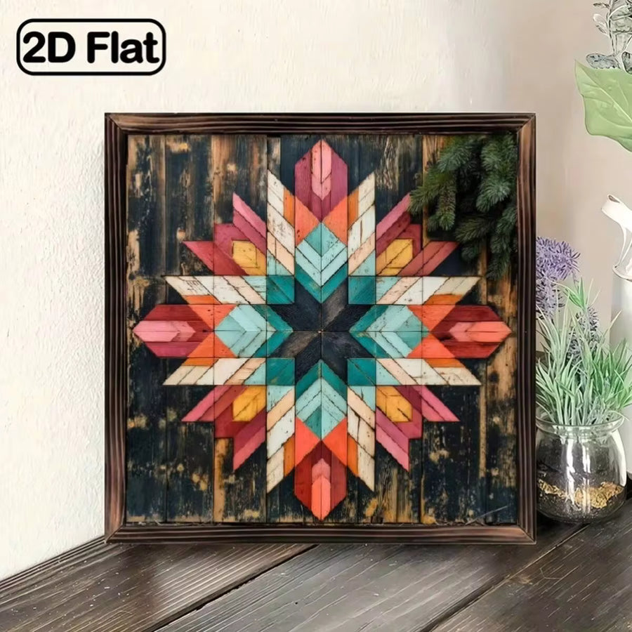 8x8inch Vintage Farmhouse Style Wooden Wall/Table Decoration - Country House Wooden Floor Star Design, Available In Multiple Colors (Pink, Orange, Green, Brown, Red, Yellow) - Easy To Hang Or Use As Table Decoration, Suitable For Home, Office, Cabin